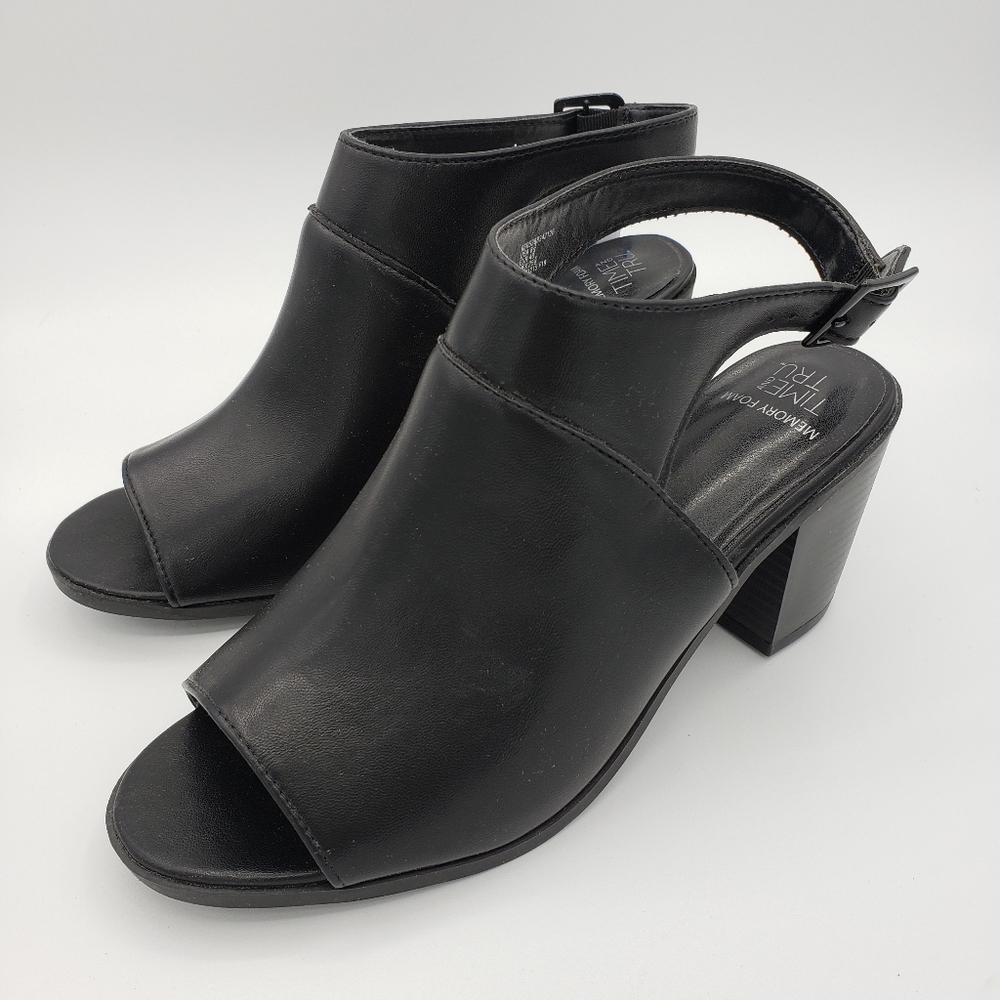 Time & Tru Peep-toe Slingback Chunky Heel Bootie